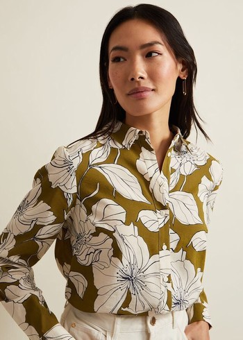 Phase Eight Lena Linear Floral Shirts Olive Australia | MG2938165